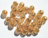 10 10mm Round Filigrae Gold Plated Metal Beads